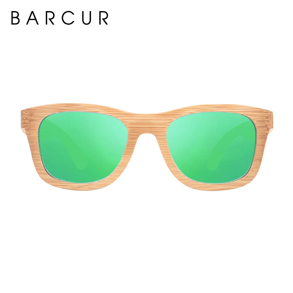 Eco friendlyBARCUR Retro Square Men Sun Glasses Women Polarized Sunglasses Natural Bamboo Handmade Wood Sunglasses Beach Wooden UV400