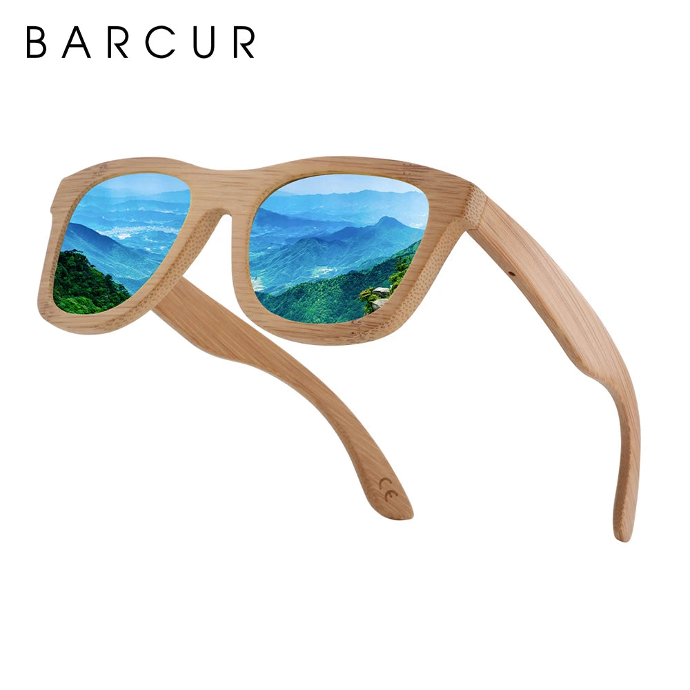 Eco friendlyBARCUR Retro Square Men Sun Glasses Women Polarized Sunglasses Natural Bamboo Handmade Wood Sunglasses Beach Wooden UV400