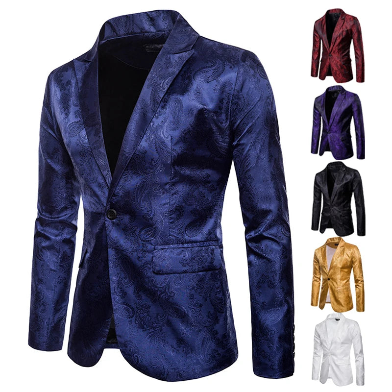 Men Suit Banquet Wedding Suit Party Suit Bar Night Club Blazer Men Tops Bright Suit Paisley Blazer Fashion Men's Suit