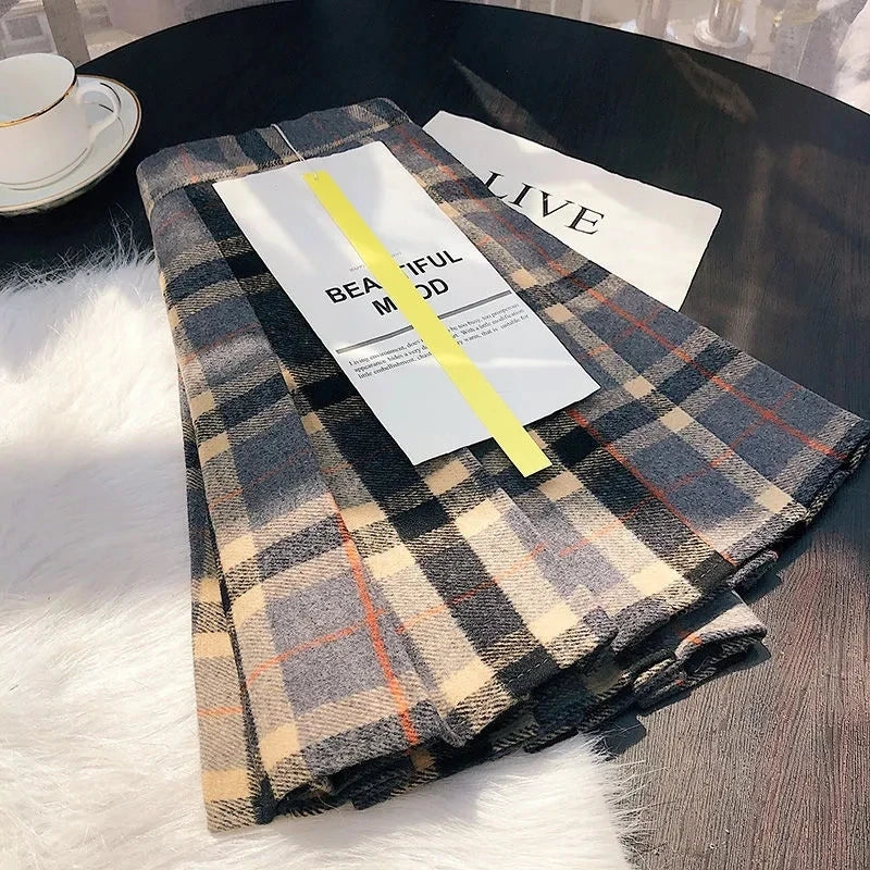 Plaid Pleated Women's Skirt Autumn Winter High Waist A-line Skirt Lady Thick JK Uniform Skirt Girl Sexy Mini Short Skirt 2023New