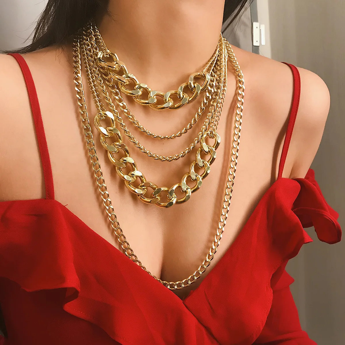 Multilayer Big Thick Gold Color Chain Choker Necklace Goth Hiphop Rock Halloween Grunge Emo Boho Necklaces For Women Men Jewelry