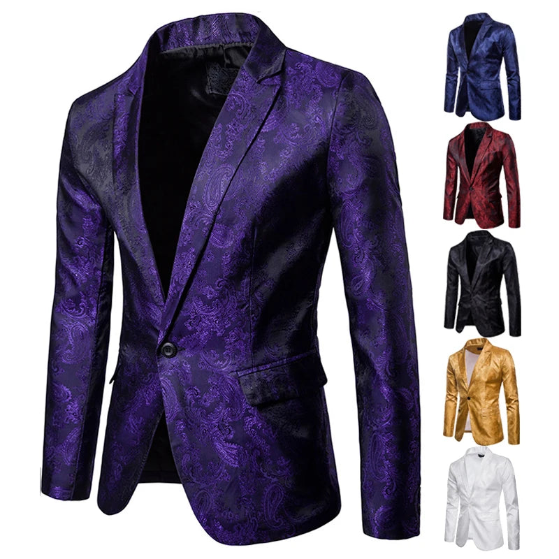 Men Suit Banquet Wedding Suit Party Suit Bar Night Club Blazer Men Tops Bright Suit Paisley Blazer Fashion Men's Suit