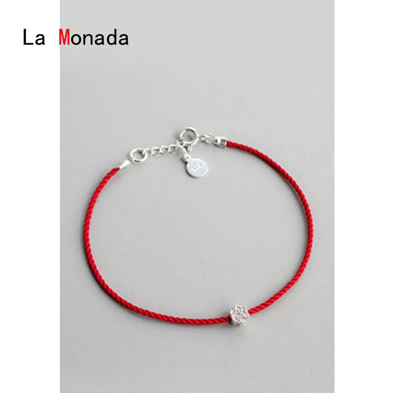 Bransoletka La Monada 925 Sterling Silver Bransoletka Plum Flower Couple Bransoletka damska Red Line Thread Sznurek Biżuteria Bransoletki dla kobiet