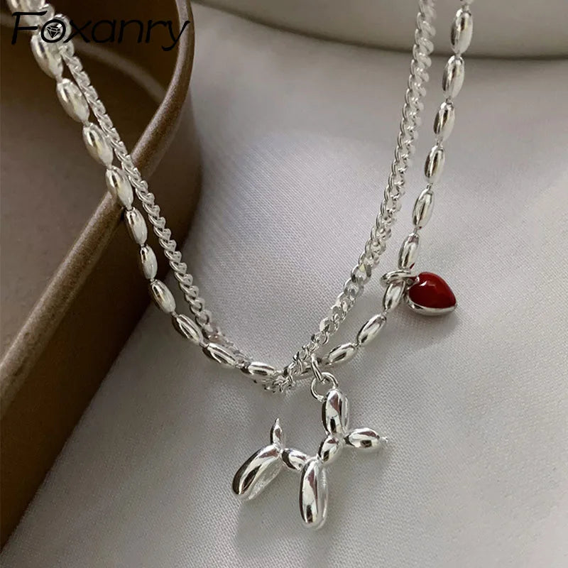 FOXANRY Silver Color Double Layer Chain Bracelets for Women Trendy Elegant Creative LOVE Heart Party Jewelry Lover Gifts