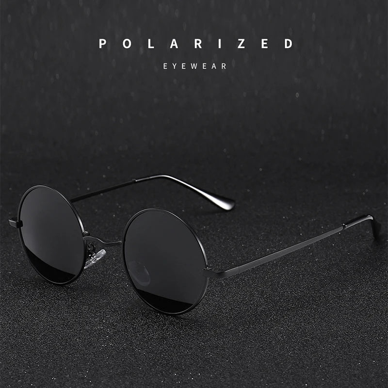 Eco friendlyRetro Vintage Round Polarized Sunglasses Men Brand Designer Sun Glasses Women Alloy Metal Frame Black Lens Eyewear Driving UV400