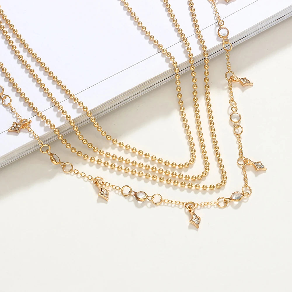 MAA-OE 2020 Boho Multi Layer Pendant Necklaces For Women Fashion Gold-plate Crystal Charm Chains Necklace Jewelry Wholesale Gift