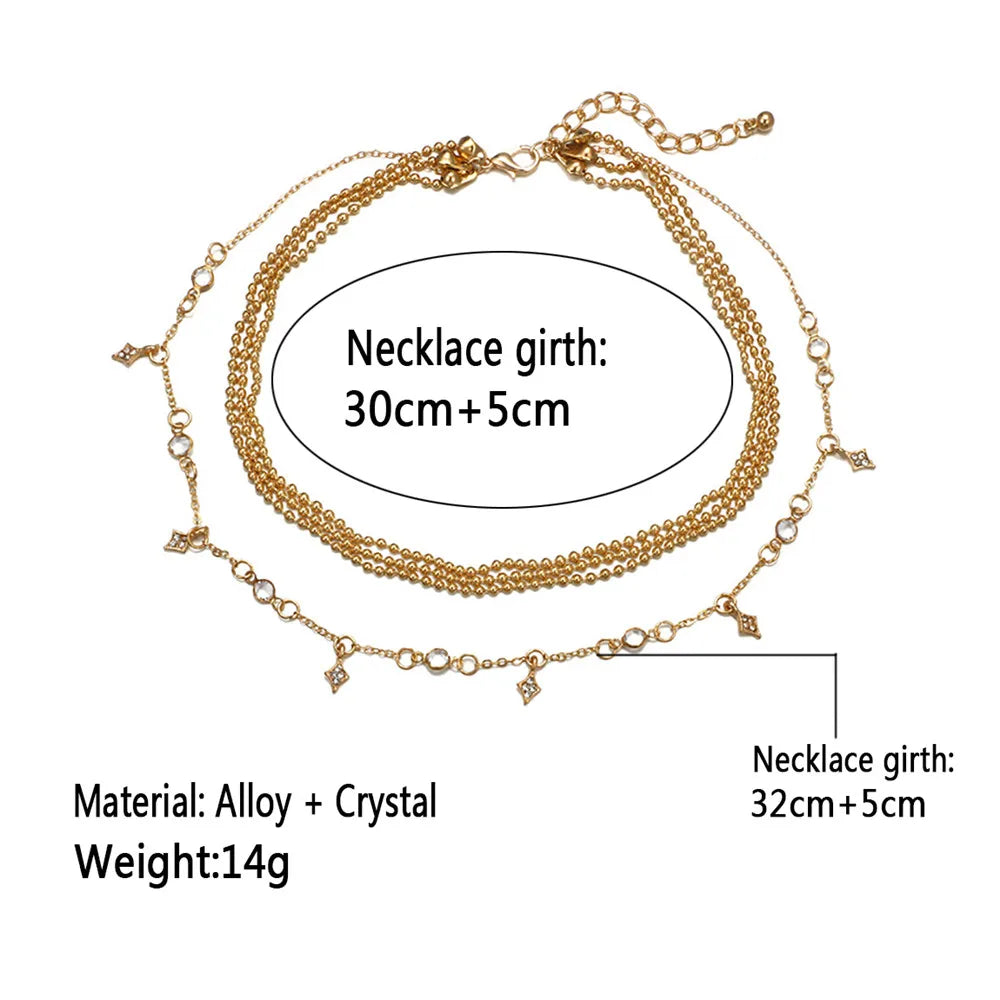 MAA-OE 2020 Boho Multi Layer Pendant Necklaces For Women Fashion Gold-plate Crystal Charm Chains Necklace Jewelry Wholesale Gift