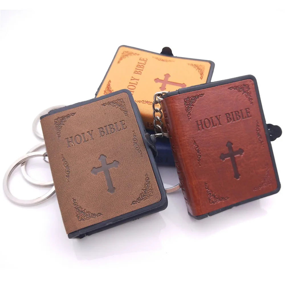 Mini Holy Bible Keychains PU Leather Religious Christian Jesus Cross Keyrings 5.2*6.5*1.5cm Jewelry  Accessories