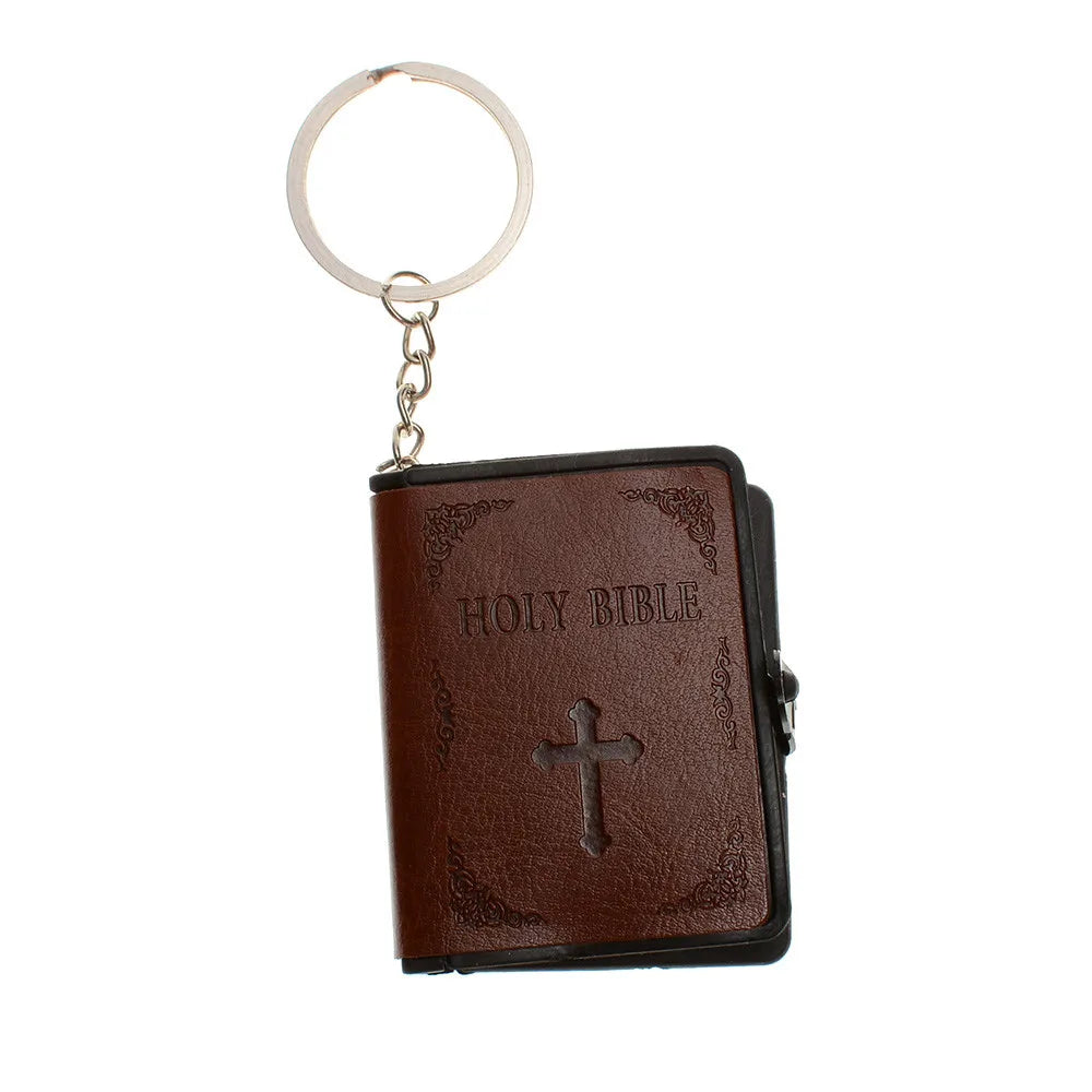 Mini Holy Bible Keychains PU Leather Religious Christian Jesus Cross Keyrings 5.2*6.5*1.5cm Jewelry  Accessories