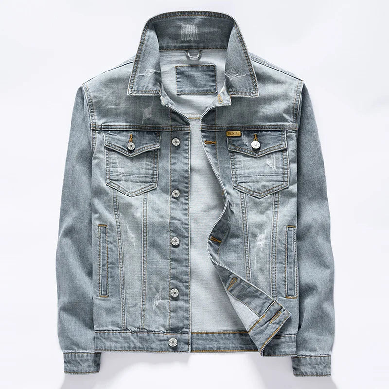 3 Colors Classic Style Men's Vintage Blue Denim Jacket Spring and Autumn New Stretch Cotton Casual Jeans Coat Male Brand Clothes