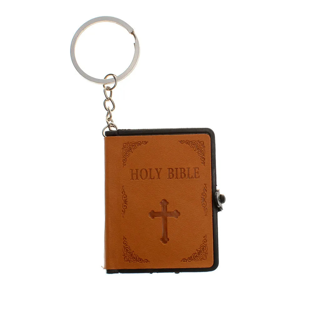 Mini Holy Bible Keychains PU Leather Religious Christian Jesus Cross Keyrings 5.2*6.5*1.5cm Jewelry  Accessories