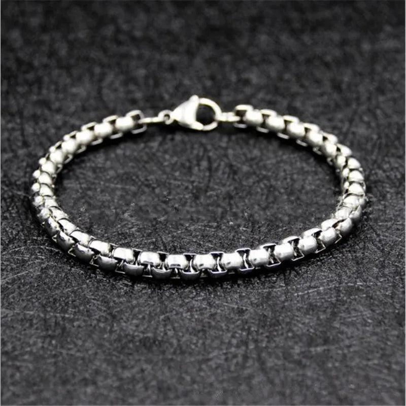 Wholesale Width 4/6mm Stainless Steel Square Pearl Chain Bracelet Fashion Men's Hip Hop Rock Jewelry Length 21CM drop shipping