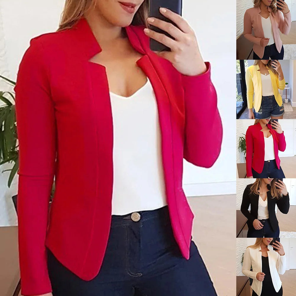 Fall Fashion Women Solid Color Long Sleeve Stand Collar Slims Fit Blazer Coat Women's Clothing Blazers Fashion Long Sleeve Suits