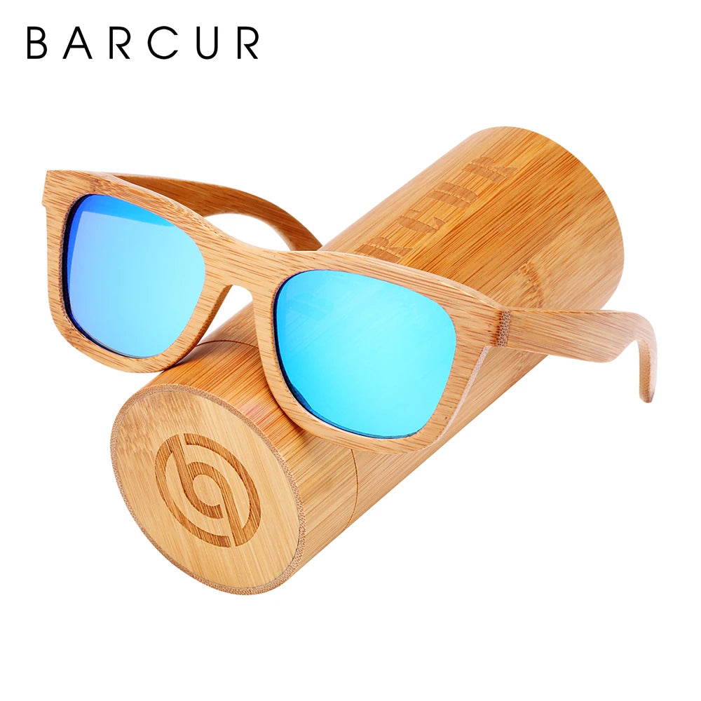 Eco friendlyBARCUR Retro Square Men Sun Glasses Women Polarized Sunglasses Natural Bamboo Handmade Wood Sunglasses Beach Wooden UV400