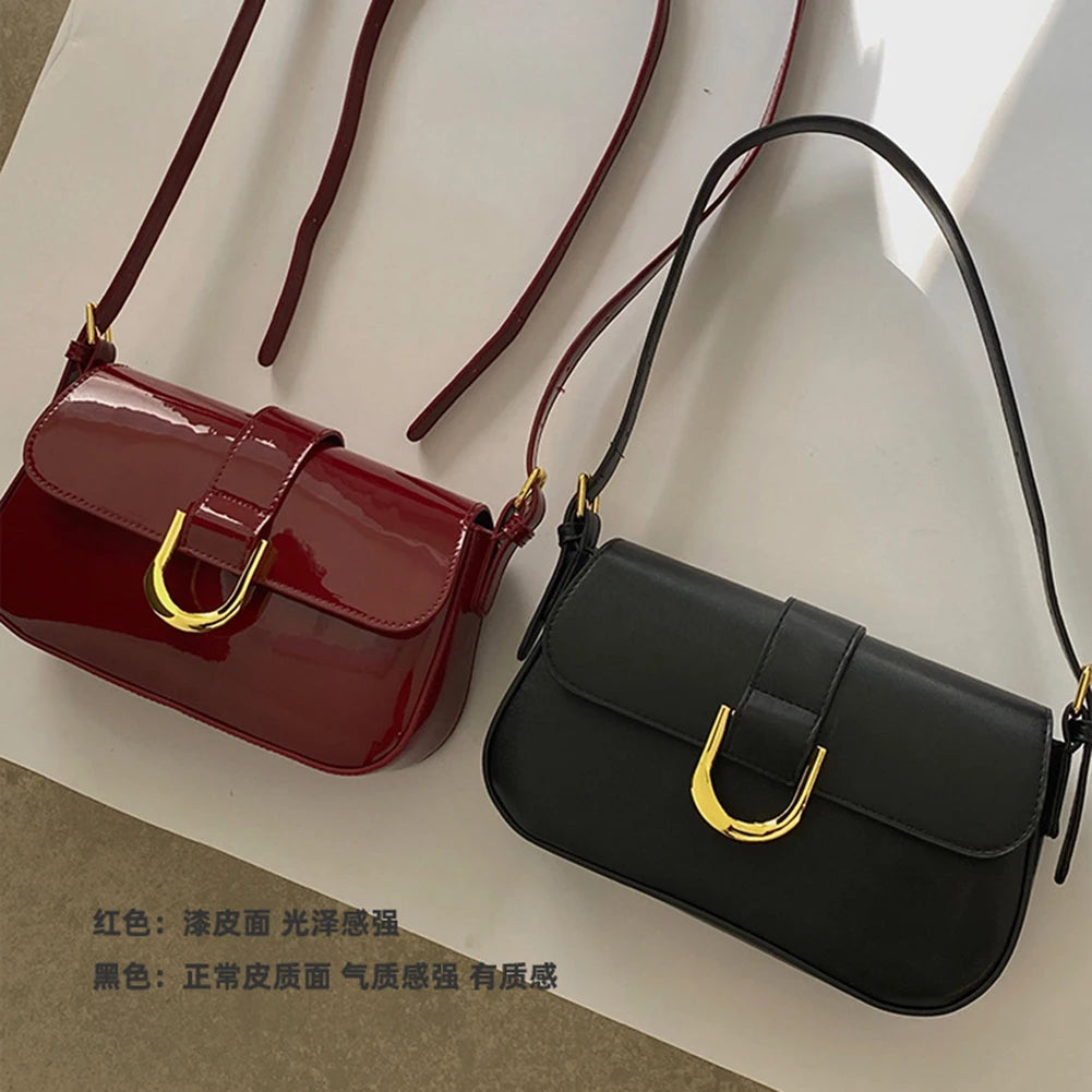 Women Flap Satchel Bag Retro Patent Leather Shoulder Bag Fashion Messenger Bag Luxury Flap Crossbody Bag Girl Stylish Purse Tote