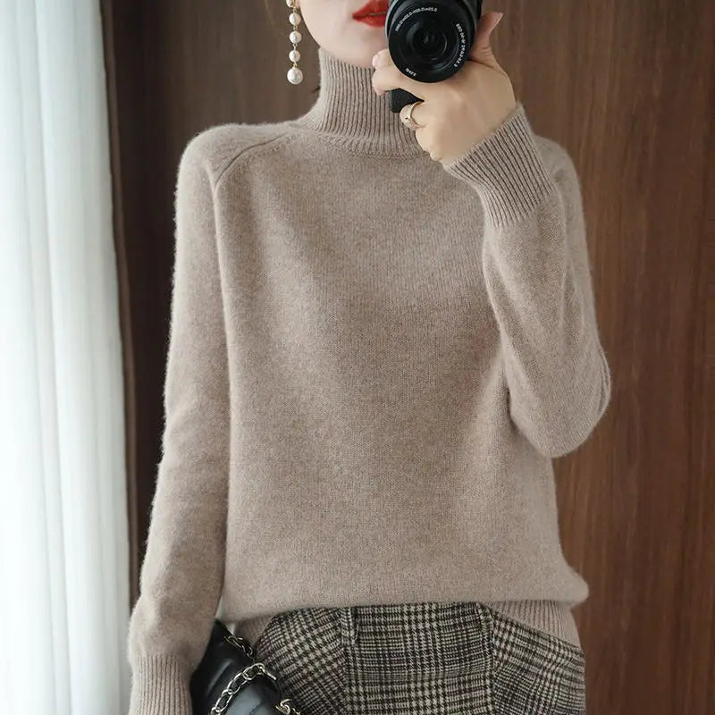 Sweater 2023 Autumn And Winter Cashmere Sweater Turtleneck Pullover Women's Solid Color Casual Long-sleeved Loose Bottoming