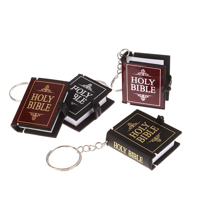 Mini Bible Keychain Book Pendant Key Chain Car Key School Bag Decoration Accessories English Cross Religious Keyring