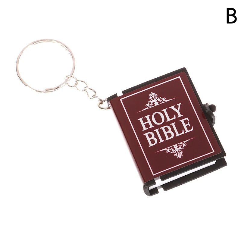 Mini Bible Keychain Book Pendant Key Chain Car Key School Bag Decoration Accessories English Cross Religious Keyring