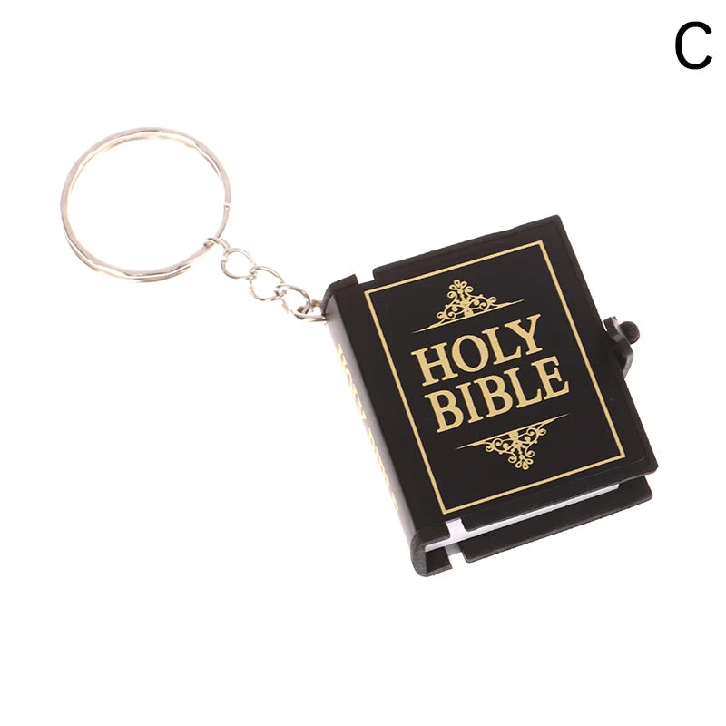 Mini Bible Keychain Book Pendant Key Chain Car Key School Bag Decoration Accessories English Cross Religious Keyring