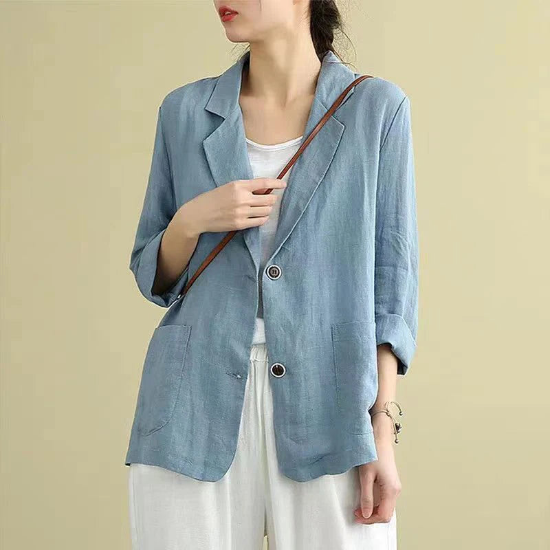 Spring Autumn Cotton Linen Loose Casual Blazers Female Long Sleeve Elegant Fashion Cardigan Suit Women's All-match Coat Jacket