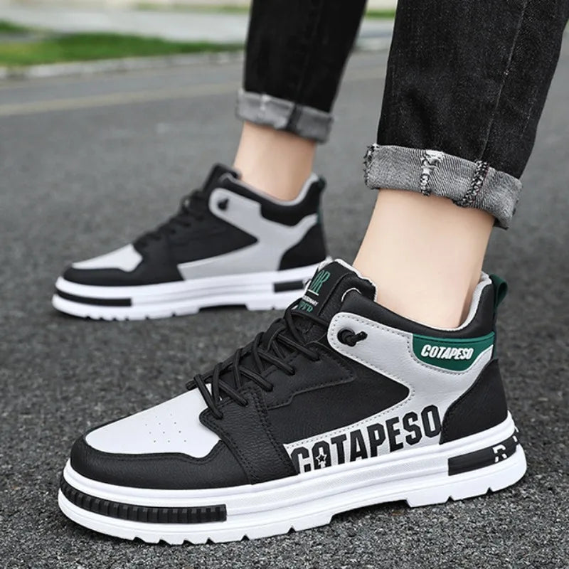 Modne męskie skórzane buty codzienne ze skóry PU Wiosna oddychające wygodne buty na platformie do chodzenia męskie buty z wysoką cholewką trendy buty do skateboardingu