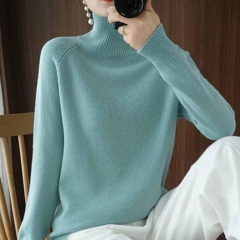 Sweater 2023 Autumn And Winter Cashmere Sweater Turtleneck Pullover Women's Solid Color Casual Long-sleeved Loose Bottoming