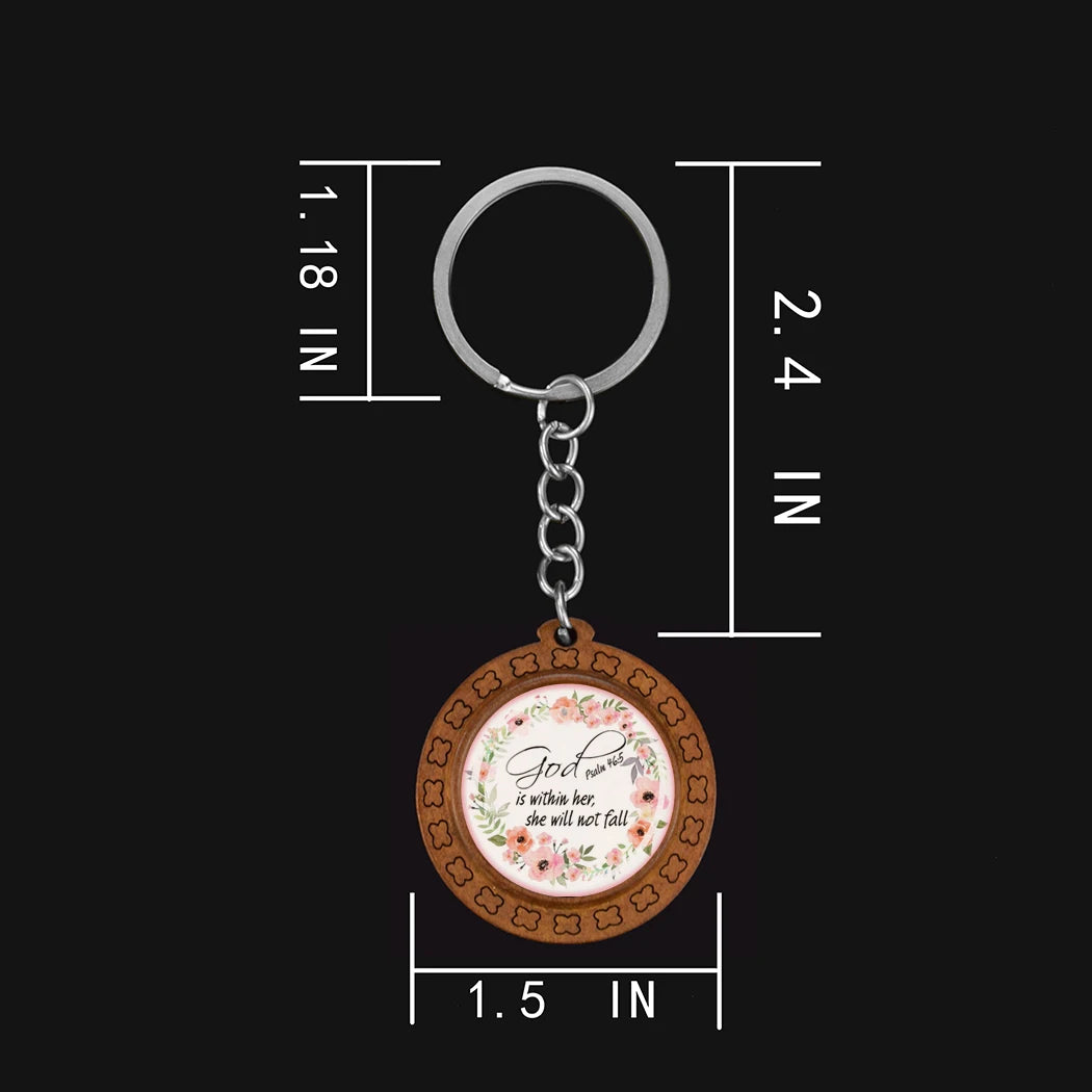 Christian Bible Keychain Brown Retro Wooden Glass Dome Verse Wreath Keychain Bible Quotes Keyring Ladies Bag Jewelry Accessories