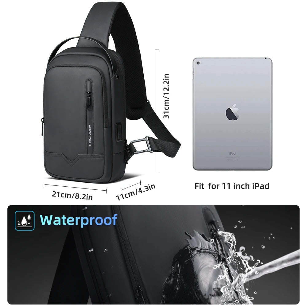 Heroic Knight Crossbody Chest Bag Wodoodporna męska torba na ramię na 11" Ipad Casual Stylowy męski zestaw do pracy Messenger Phone Pack z USB