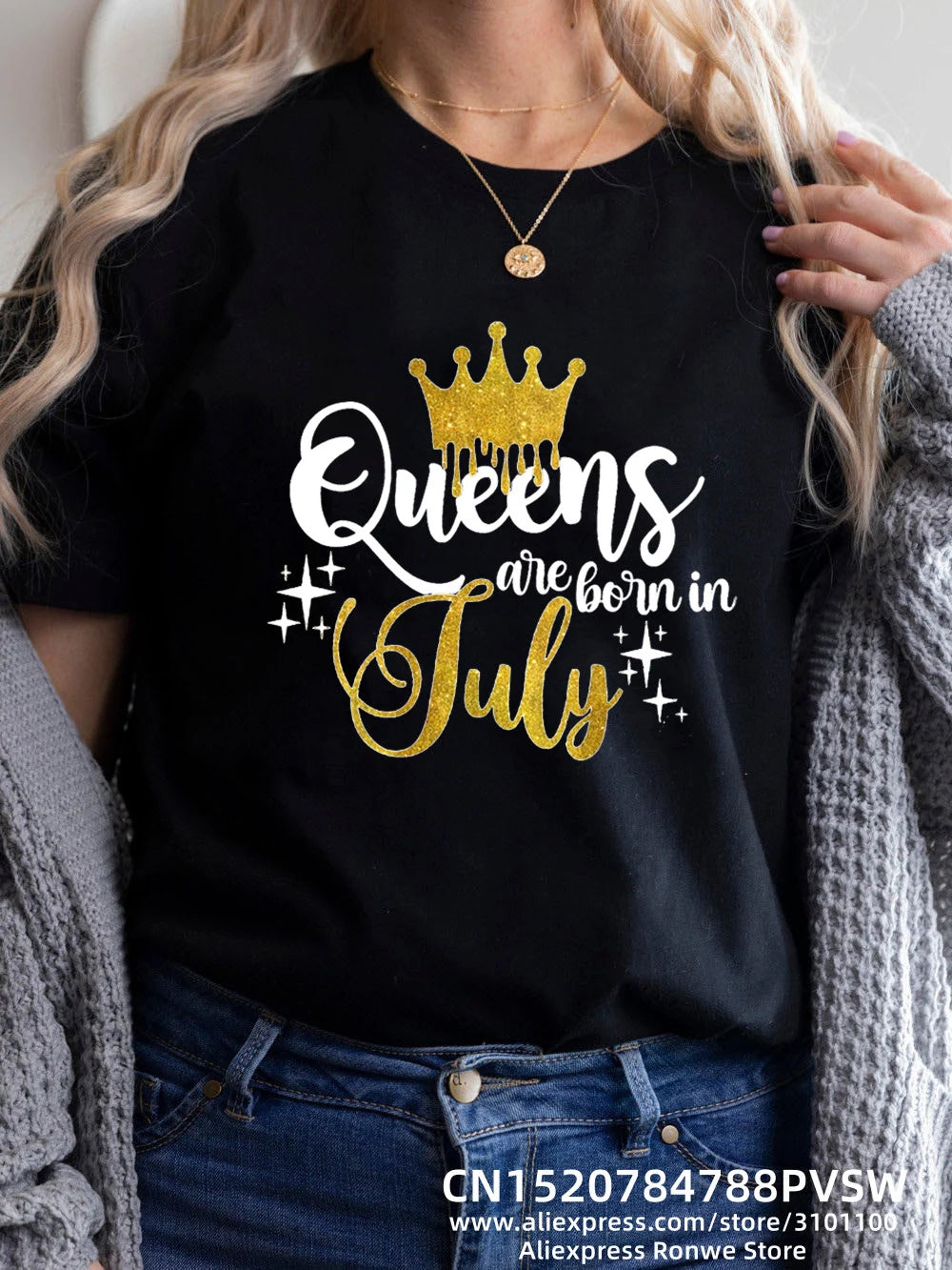 Birthday Queens Are Born in January August December June July February Women Girl Y2K Print T-shirt LadyTees Tops