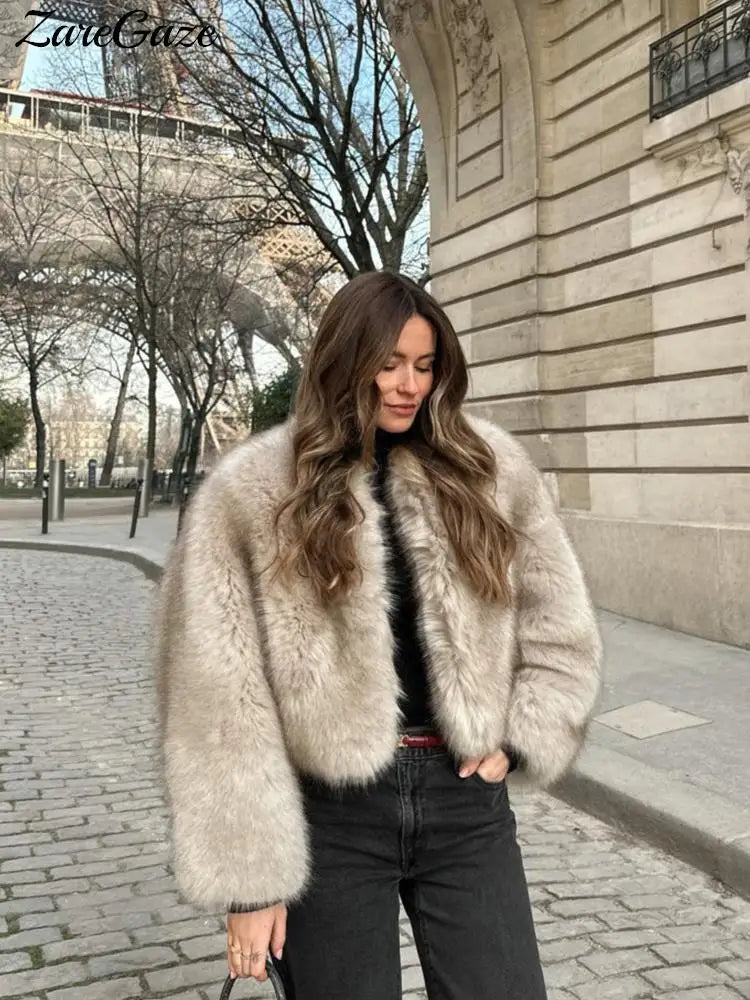 Warm Fluffy Faux Fur Jacket Coat Women Loose Long Sleeve V-neck Female Cardigan 2024 Winter Fashion Lady Overcoat Streetwear