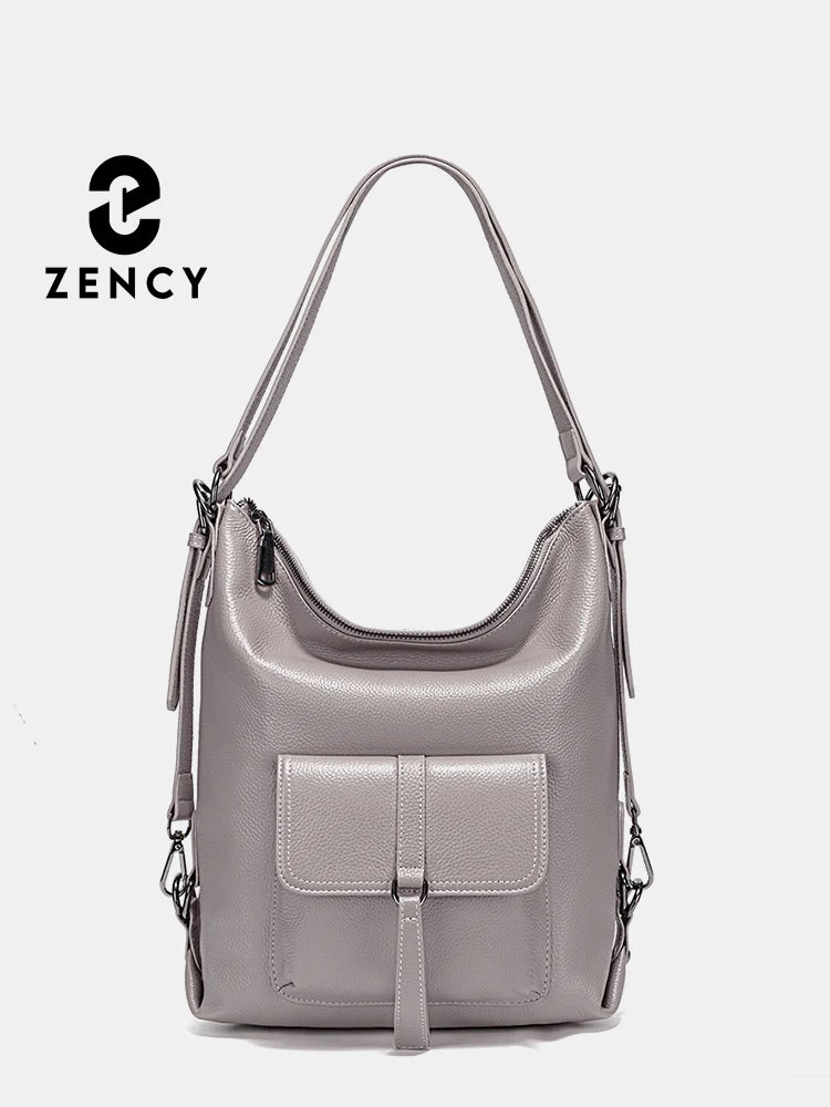 Zency Stylish Women Shoulder Bag 100% Genuine Leather Large Capacity Handbag Multifunction Satchel Messenger Bag Backpack Brown