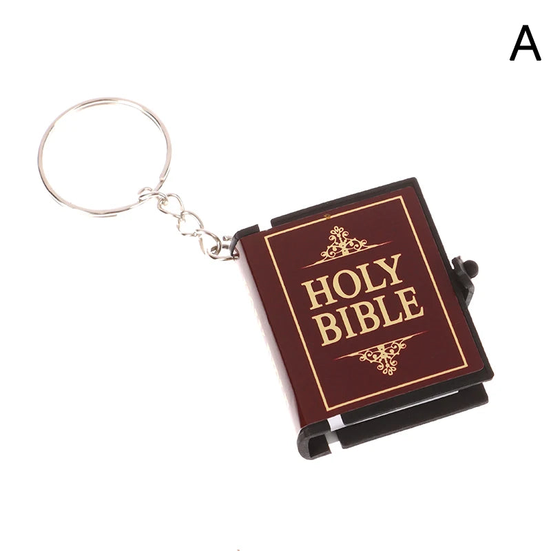 Mini Bible Keychain Book Pendant Key Chain Car Key School Bag Decoration Accessories English Cross Religious Keyring