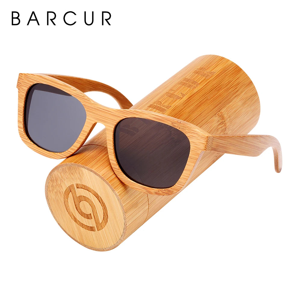 Eco friendlyBARCUR Retro Square Men Sun Glasses Women Polarized Sunglasses Natural Bamboo Handmade Wood Sunglasses Beach Wooden UV400