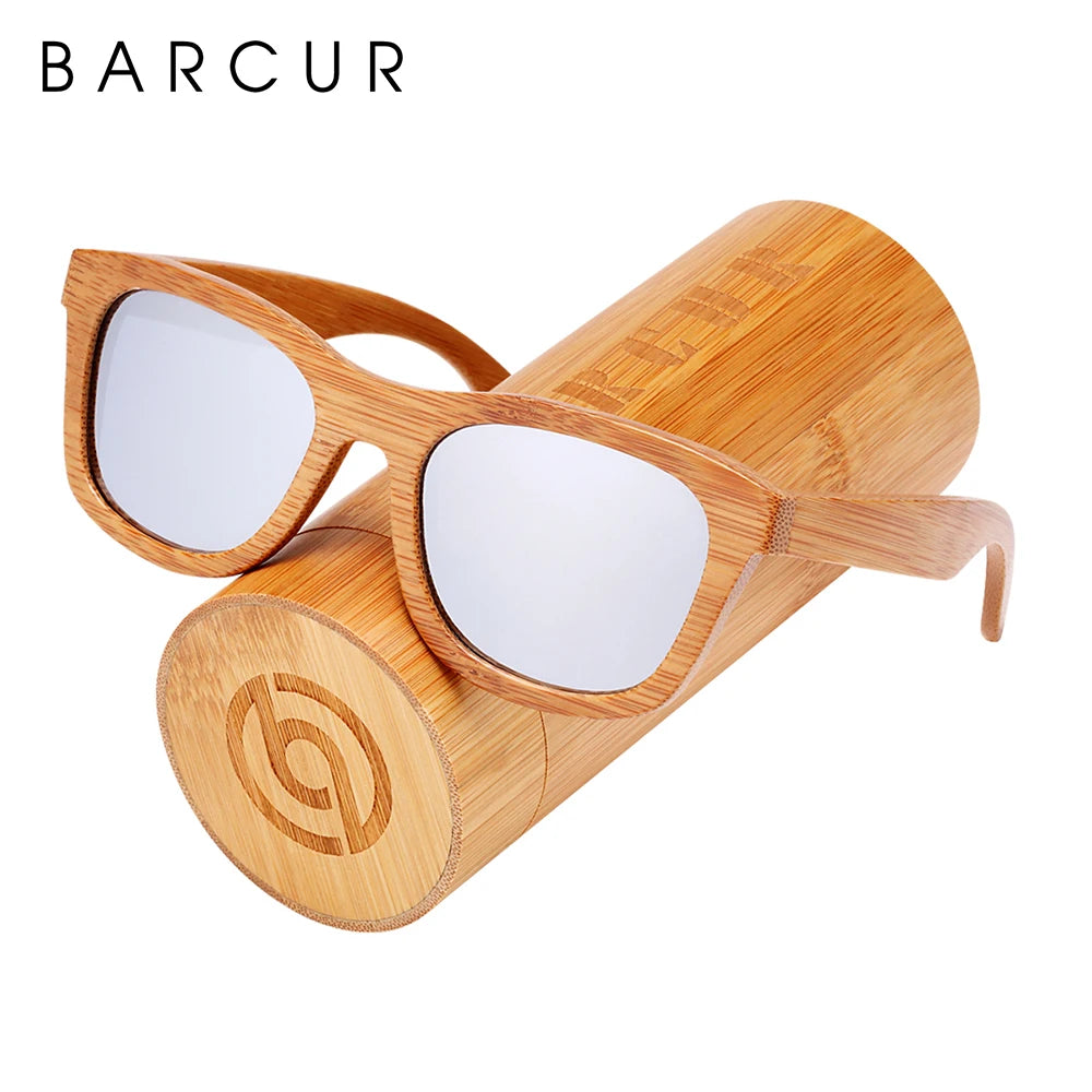 Eco friendlyBARCUR Retro Square Men Sun Glasses Women Polarized Sunglasses Natural Bamboo Handmade Wood Sunglasses Beach Wooden UV400