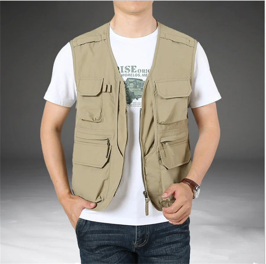 Outdoor Vest Men's Multi-Pocket Loose Workwear Sleeveless Jacket Men Climbing Hiking Fishing Cargo Tool Waistcoat Oversize 6XL