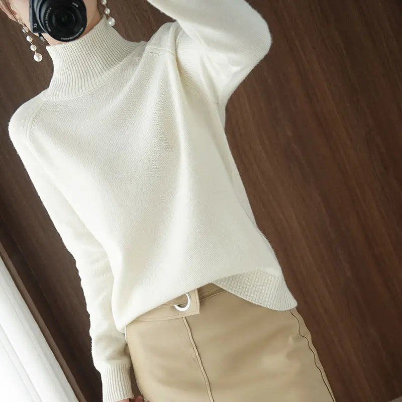 Sweater 2023 Autumn And Winter Cashmere Sweater Turtleneck Pullover Women's Solid Color Casual Long-sleeved Loose Bottoming