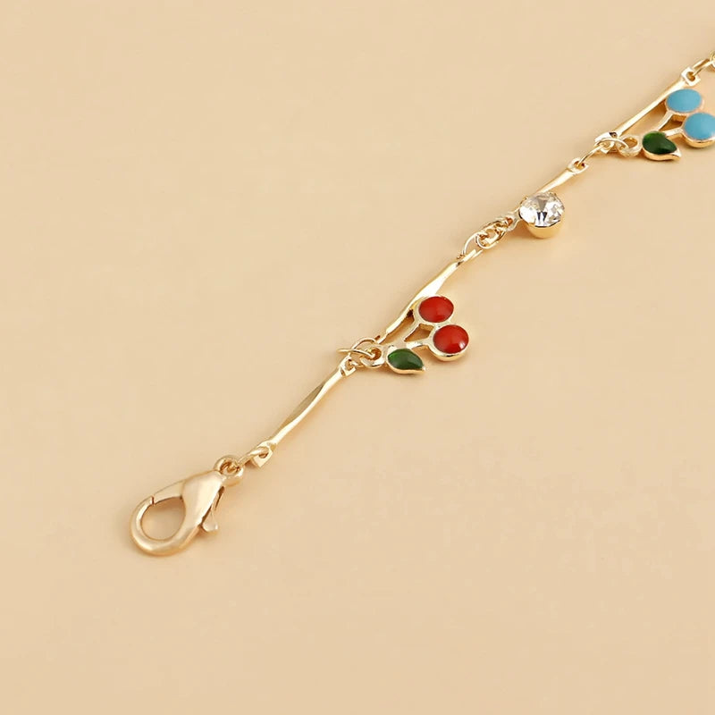 Colorful Dripping Cherry Zircon Pendant Necklace For Women Sexy Short Beach Chokers Clavicle Chain Jewelry Boho Accessories