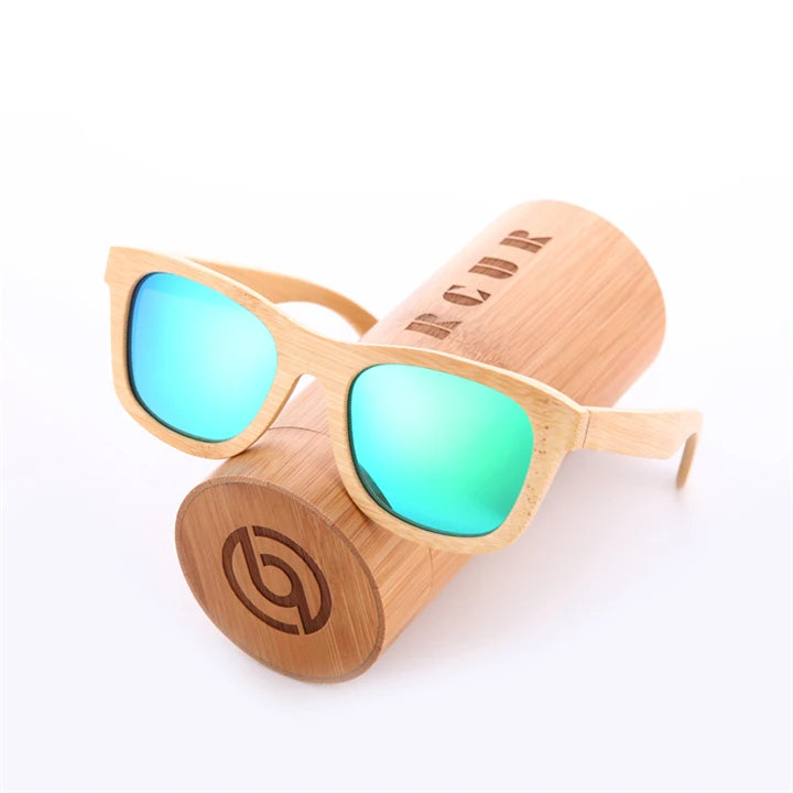 Eco friendlyBARCUR Retro Square Men Sun Glasses Women Polarized Sunglasses Natural Bamboo Handmade Wood Sunglasses Beach Wooden UV400