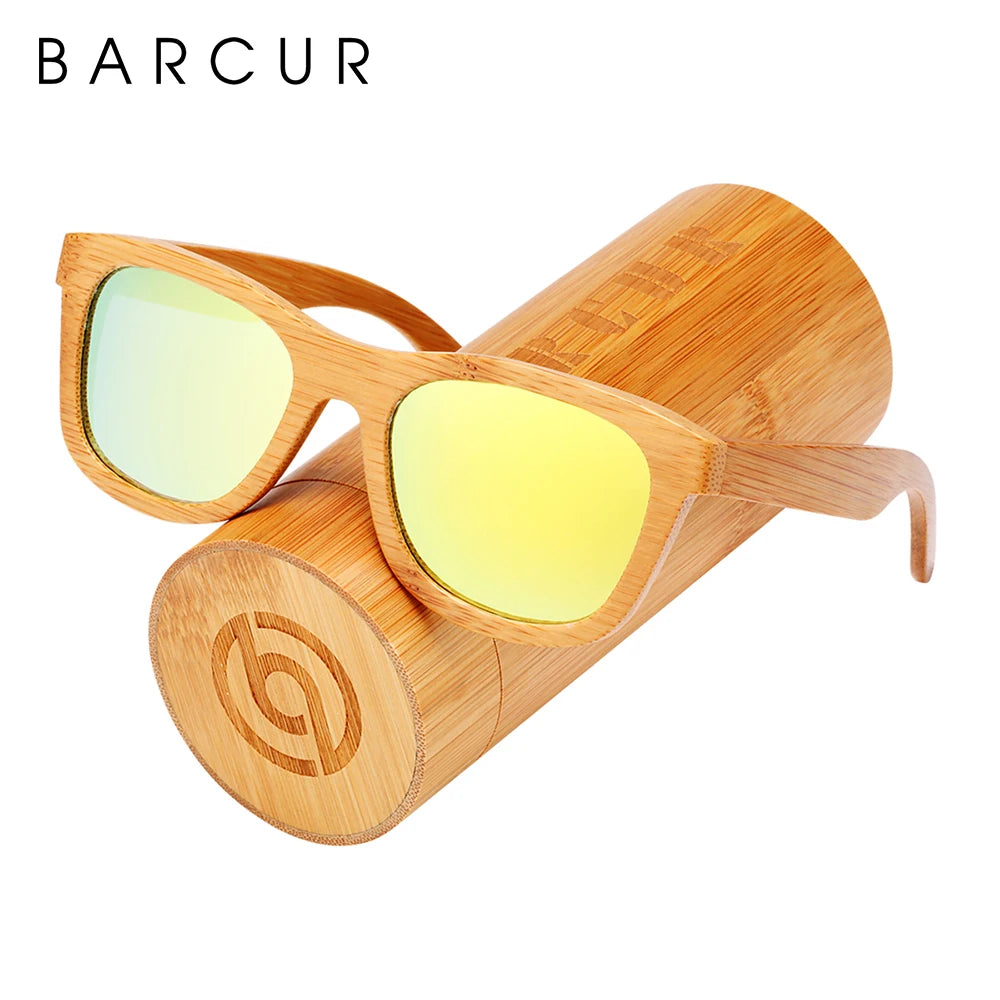 Eco friendlyBARCUR Retro Square Men Sun Glasses Women Polarized Sunglasses Natural Bamboo Handmade Wood Sunglasses Beach Wooden UV400