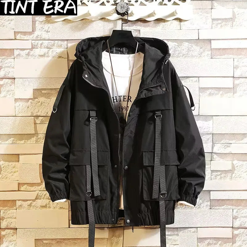 TINT ERA Streetwear Autumn Casual Men's Jackets Hooded Harajuku Windbreaker Jacket For Woman Cargo Jacket Men Casual Sportswear