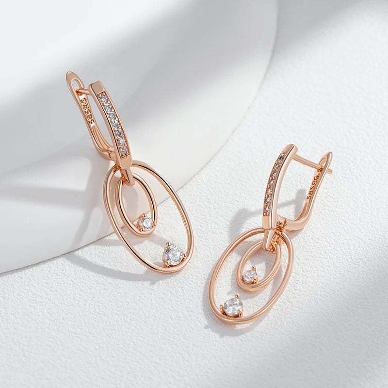 Kinel Fashion 585 Rose Gold Color Glossy Big Drop Earring for Women Unusual Shiny Natural Zircon Accessories Daily Fine Jewelry