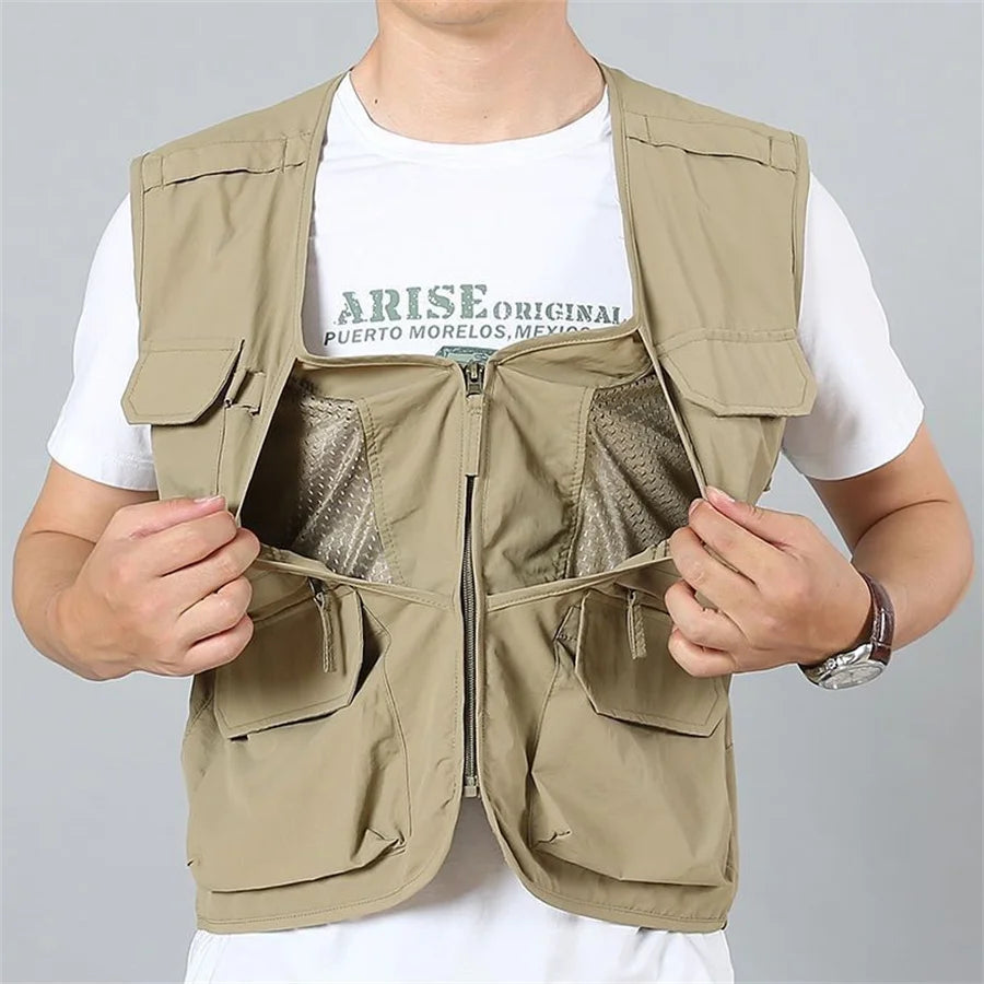 Outdoor Vest Men's Multi-Pocket Loose Workwear Sleeveless Jacket Men Climbing Hiking Fishing Cargo Tool Waistcoat Oversize 6XL