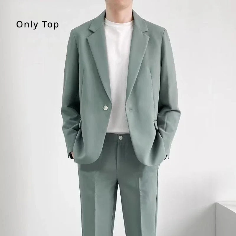 S-6XL Men's Business Casual Blazer Korean Trend Slim Fit Solid Color Suit Jacket Elegant Luxury Blazers Single Top Groom Wedding