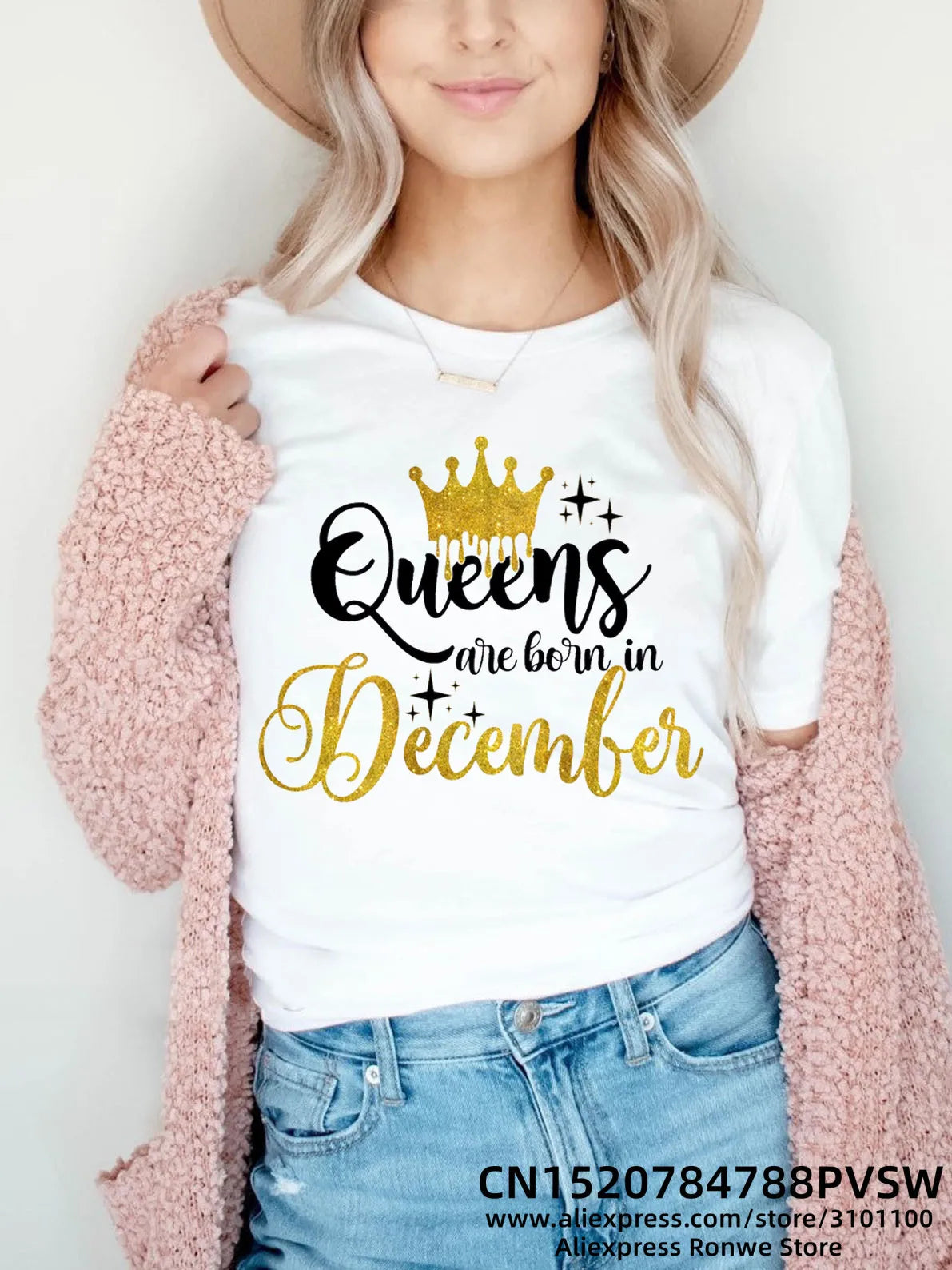 Birthday Queens Are Born in January August December June July February Women Girl Y2K Print T-shirt LadyTees Tops