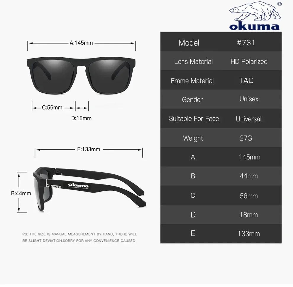 Eco friendlyOkuma polarized sunglasses UV400 for men and women outdoor hunting, fishing, driving bicycles, sunglasses optional box