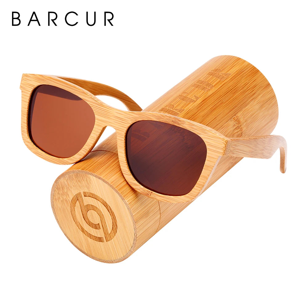 Eco friendlyBARCUR Retro Square Men Sun Glasses Women Polarized Sunglasses Natural Bamboo Handmade Wood Sunglasses Beach Wooden UV400