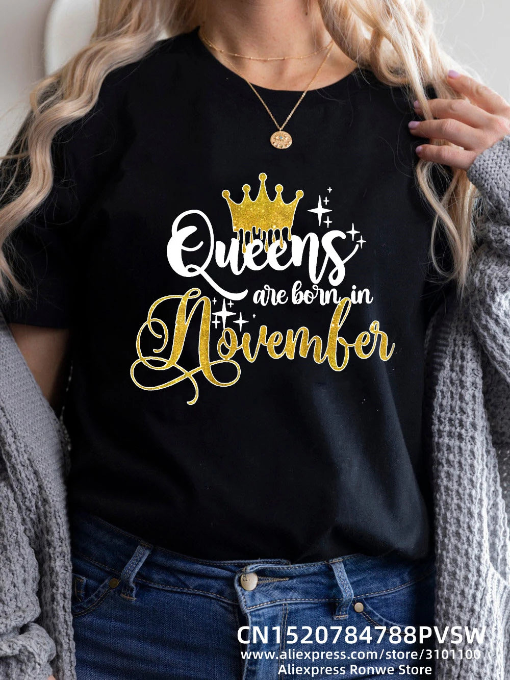 Birthday Queens Are Born in January August December June July February Women Girl Y2K Print T-shirt LadyTees Tops