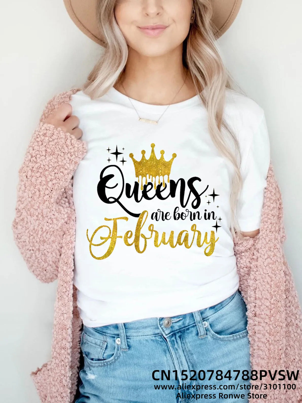 Birthday Queens Are Born in January August December June July February Women Girl Y2K Print T-shirt LadyTees Tops