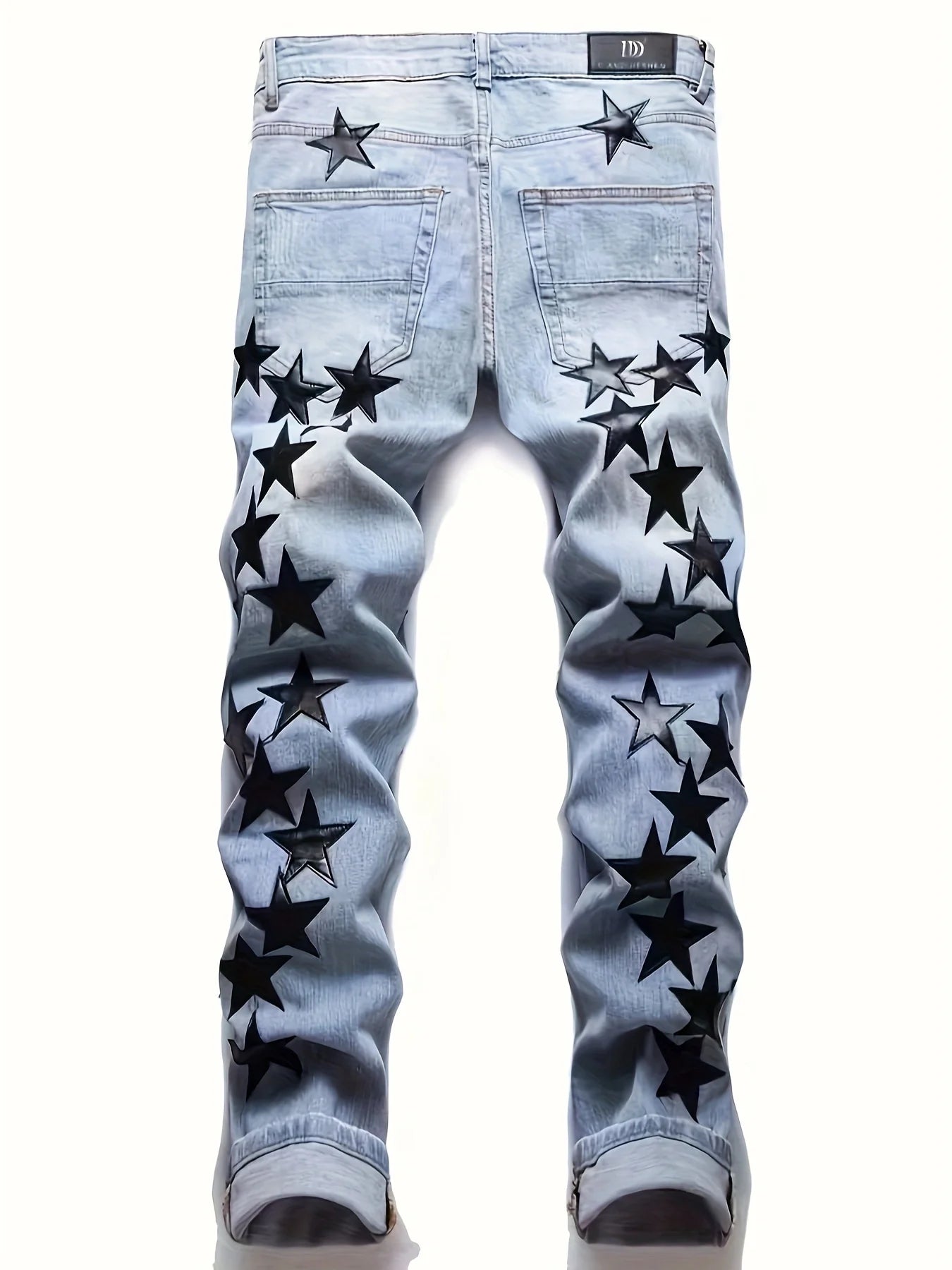 Stars Patched Design Men's Cotton Blend Denim Jorts, Chic Street Style Male Bottoms For Casual Daily Wear