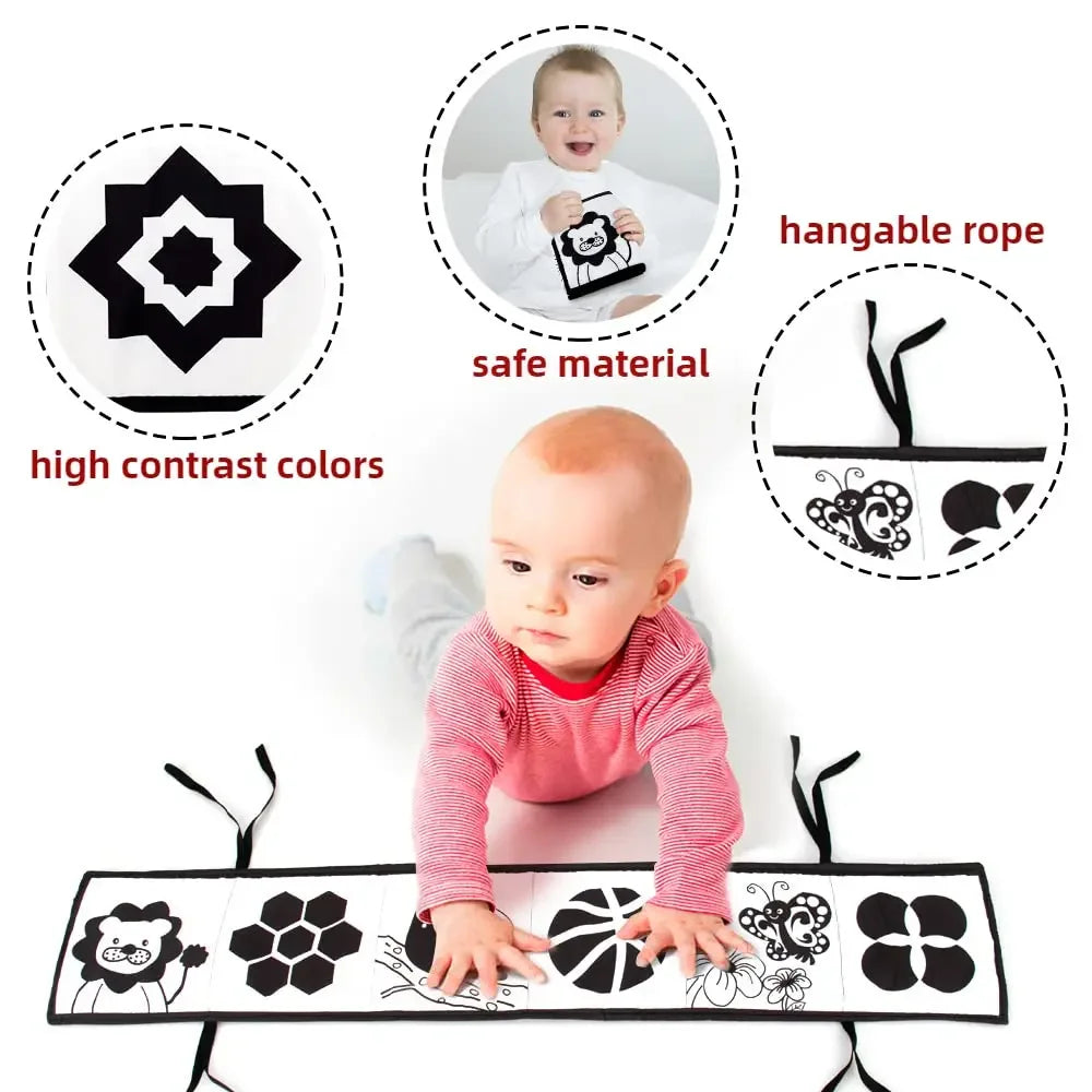 Montessori Baby Cloth Book Black and White Books Newborn Crib Bumper Quiet Book Infant Book Sensory Educational Toys for Babies